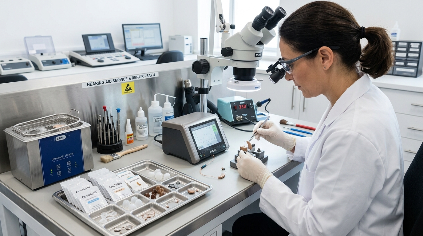 Hearing aid repair laboratory, acoustic testing and microphone replacement in Lahore
